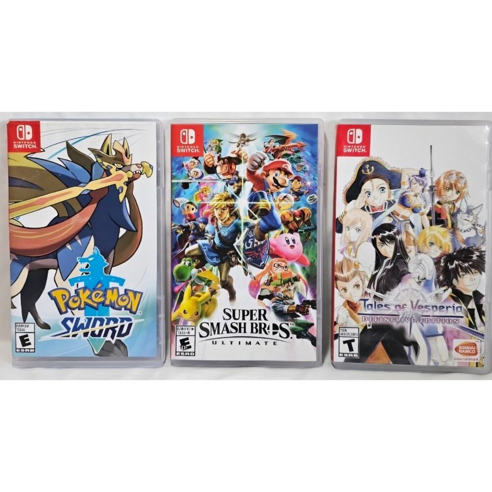 Lot of 3 Nintendo Switch Cases Only-NO GAMES Pokemon Sword,Super Smash Bros Ulti